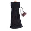 MD Women's Clothing Minimalist Fancy Waist-Tight Mid-Length Sleeveless Dress Linen Black Dress Female 06648589800