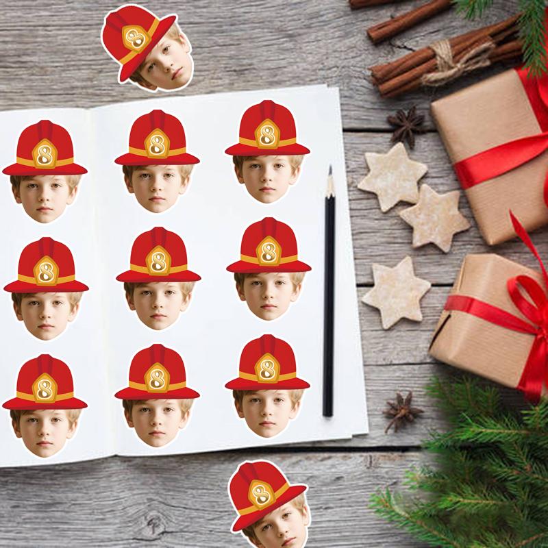 20pcs Firefighter Hat With Customized Face Sticker Personalized Age Birthday Paper Label Custom Sealing Stickers Party Supply