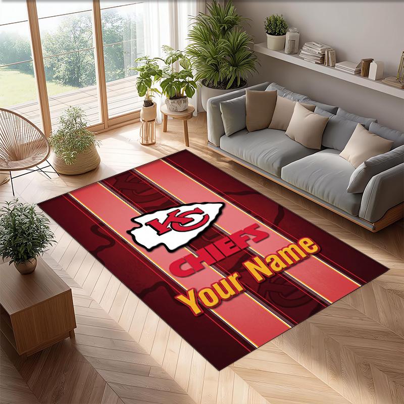 Kansas City Chiefs Crystal Velvet Rug, Custom Name Text Personalized Non‑Slip Floor Mat for Home Decor Gift