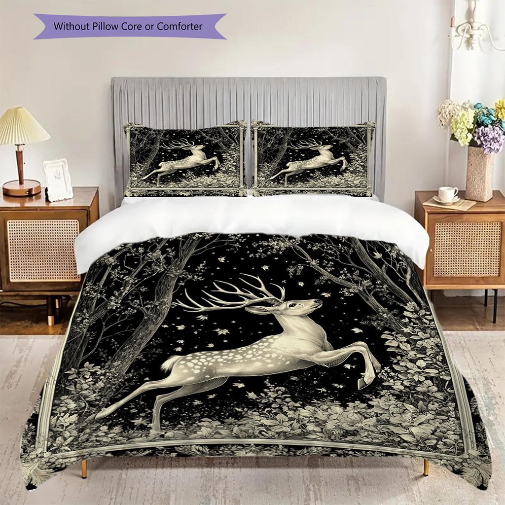 Deer Pattern Bedding Quilt Set Quilt Cover Pillowcase Home Decoration Birthday Gift (1 * Duvet Cover + 2 * Pillowcase, Without Core)
