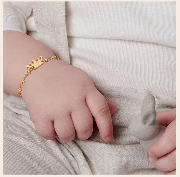 Personalized Name Crown Bracelet for Little Boy Girl , Customized ID Bangle, Stainless Steel Not Allergic Birthday Gift