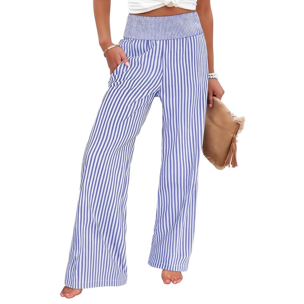 2026 European & American Women's Striped High-Waist Loose Fit Straight-Leg Trousers