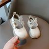 Sweet Princess Kids Leather Shoes Butterfly Rhinestones Cute Round-toe Children Fashion Girls Loafers Versatile Soft Breatheable