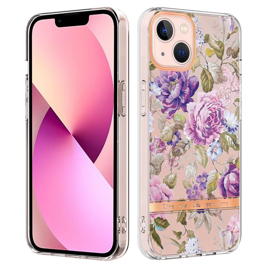 For iPhone 15 Case IMD IML Flower Pattern Electroplated TPU Back Cover