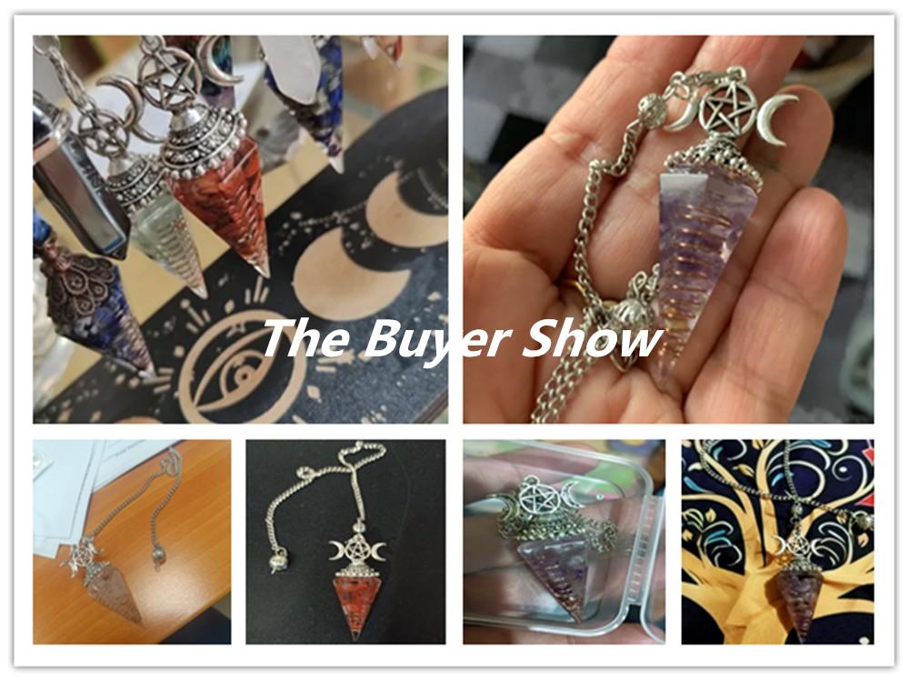 54x24mm Pedra Natural Cristal Reiki Pêndulo Três Fases Lua Hexagonal Cone Ametistas Encantos para Fazer Jóias Colar DIY