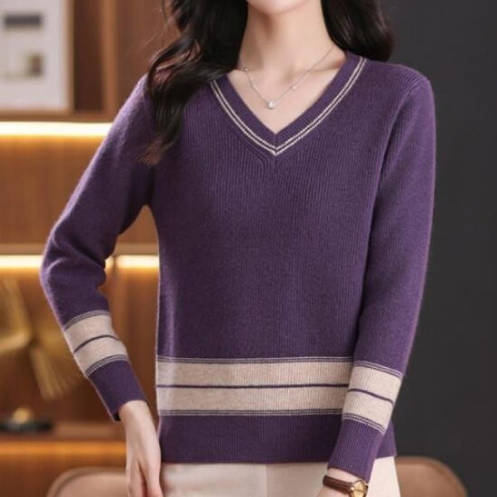 NaVaVa Women S Long SleeVe V Neck Knit Top Color Block Nk3388