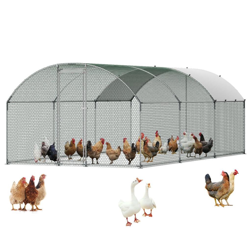 VEVOR Metal Chicken Coop, 9.8x19.3x6.5 Ft Large Walk-in Chicken Runs with Cover, Doom Roof Hen House Enclosure with Security Lock