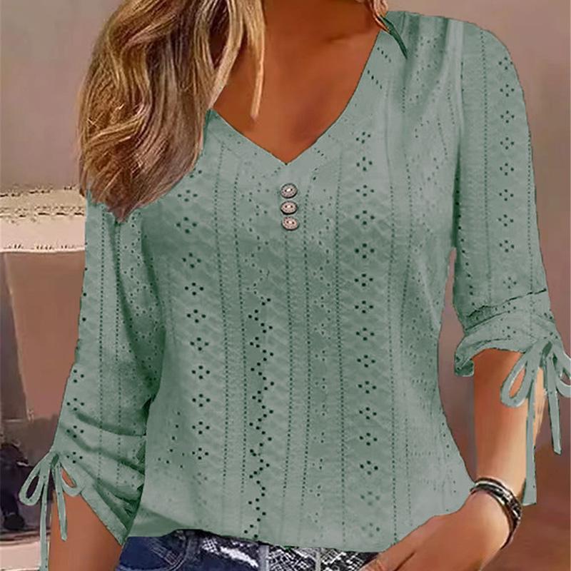 

Женские весенне-осенние пуловеры с длинными рукавами и круглым вырезом на пуговицах, футболка, топ XXXL зелёный