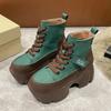 Retro Chunky Sneakers for Women's Fashion Lace Up Ankle Boots Platform Increase Height Casual Mixed Colors High-top Shoes