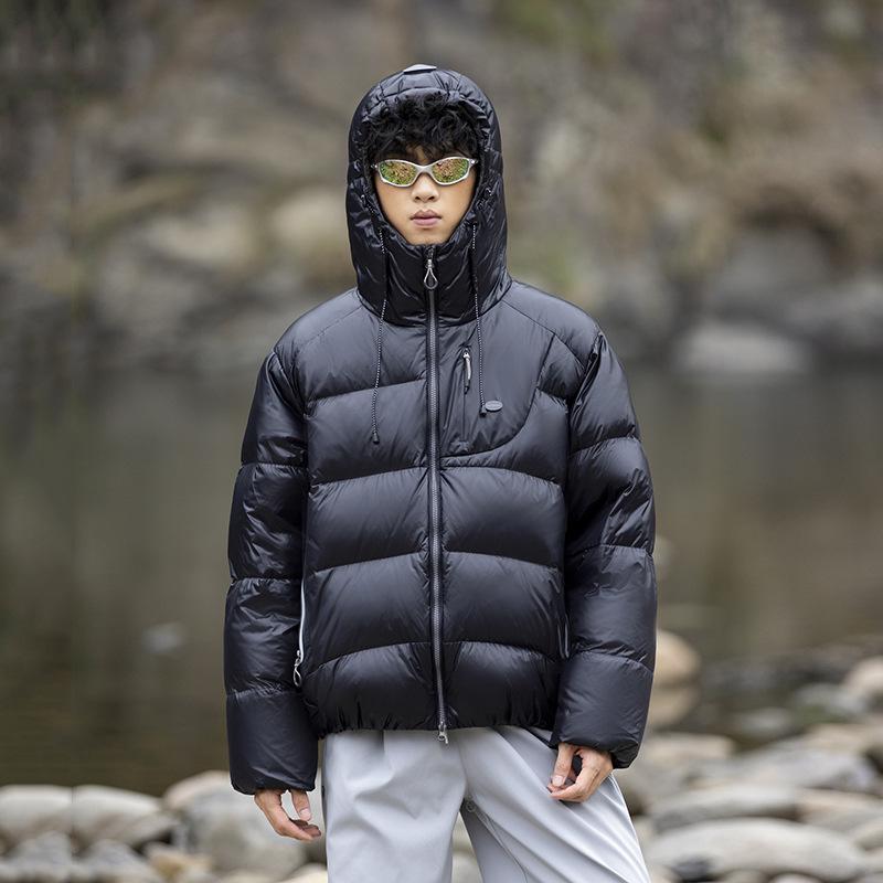 Men's Trendy Windproof Packable 90% Down Feather Puffer Jacket with Velcro Closure