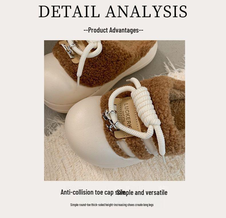 Women's High-Value Thick-Soled Cotton Slippers: Warm, Non-Slip, Fluffy, Height-Boosting for Autumn/Winter