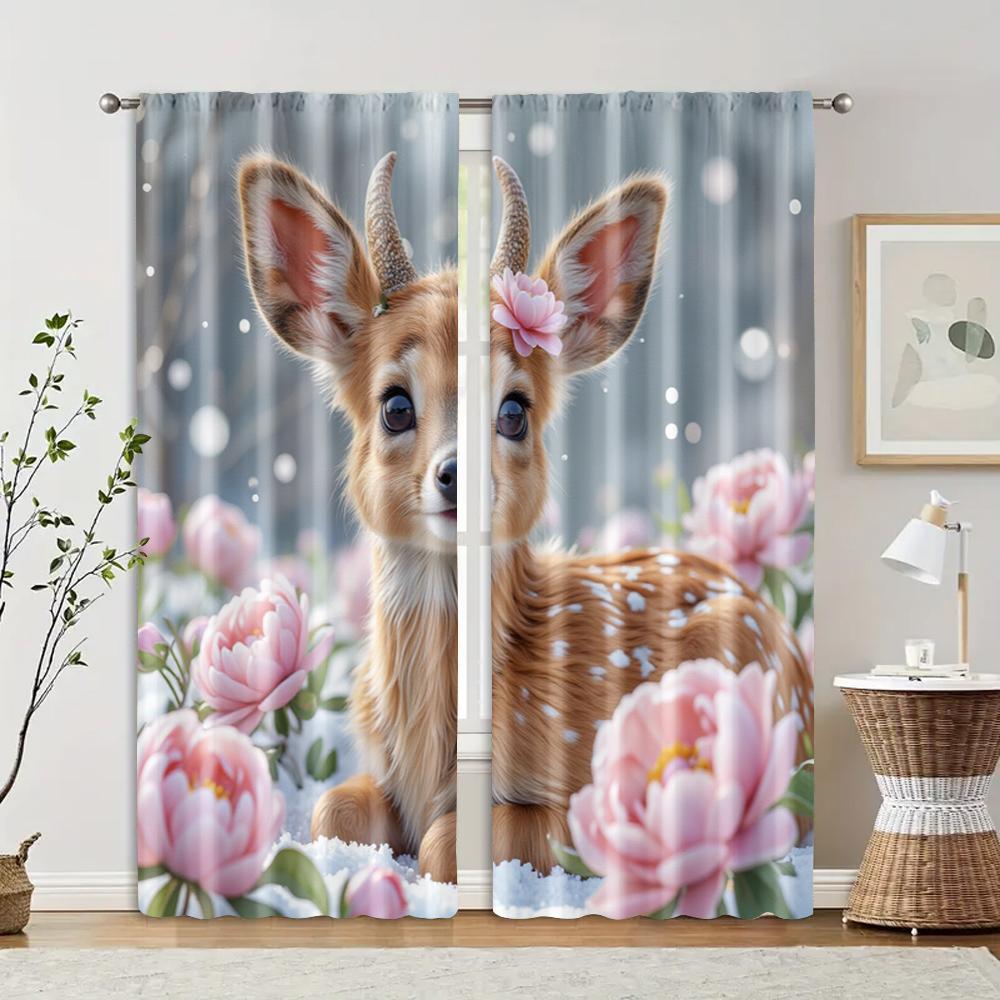 

2 pcs, filtering curtains (excluding rods, non-movable, without batteries) Cute Highland Cow for use in bedrooms and living 29x65in(75x166cm)