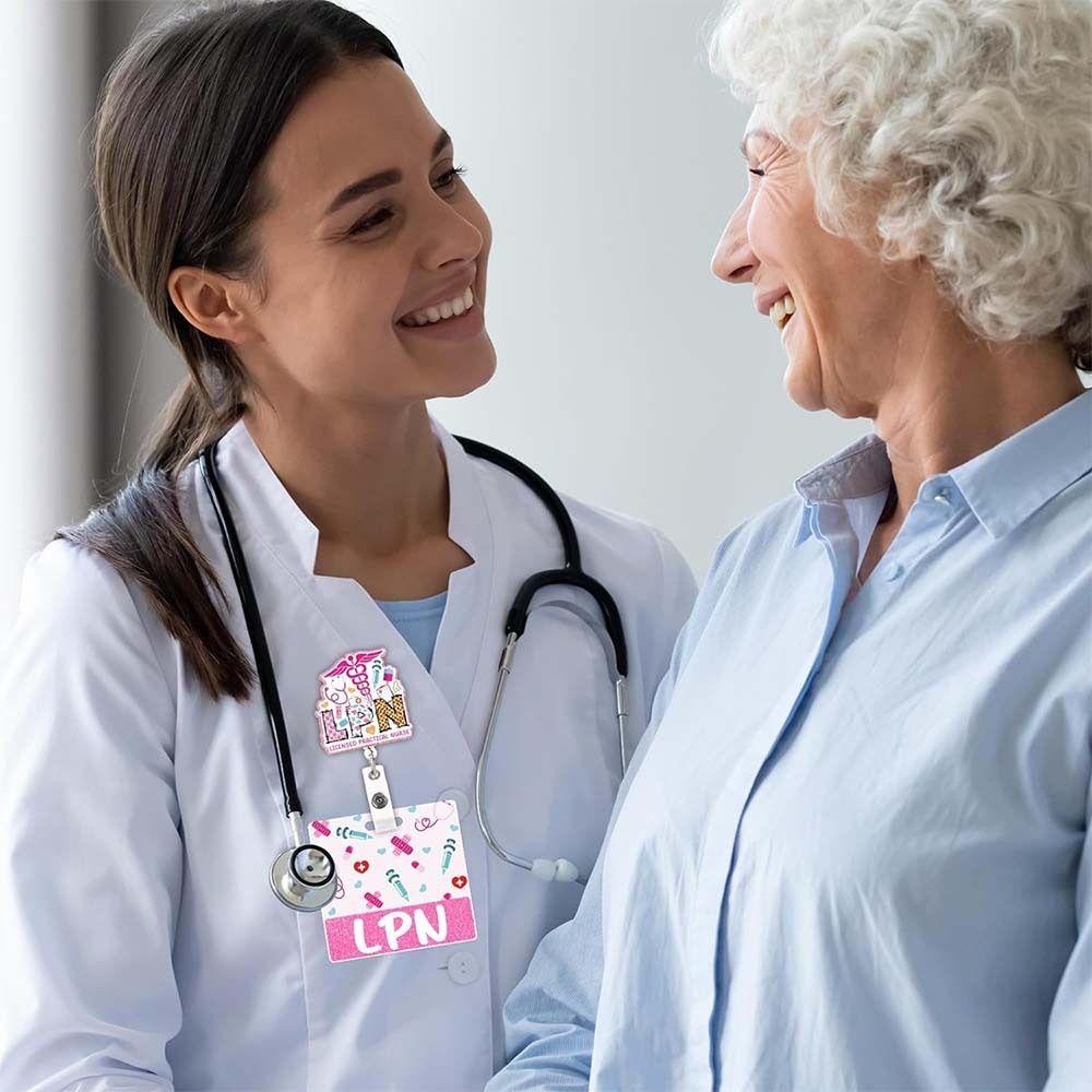 Pink Glitter Nurse Badge Reel 60 Rotating Name Cards Holders Retractable ID Holder  Resident Nurses