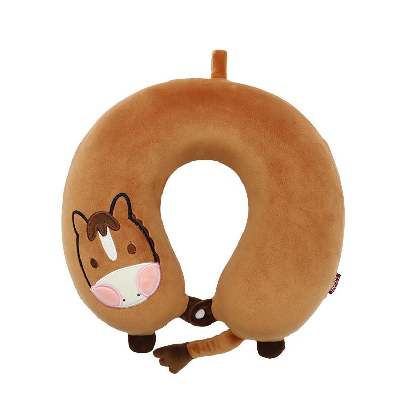 Cuscino per il collo a forma di U in memory foam con cartone animato di pony e fodera morbida elasticizzata per adulti