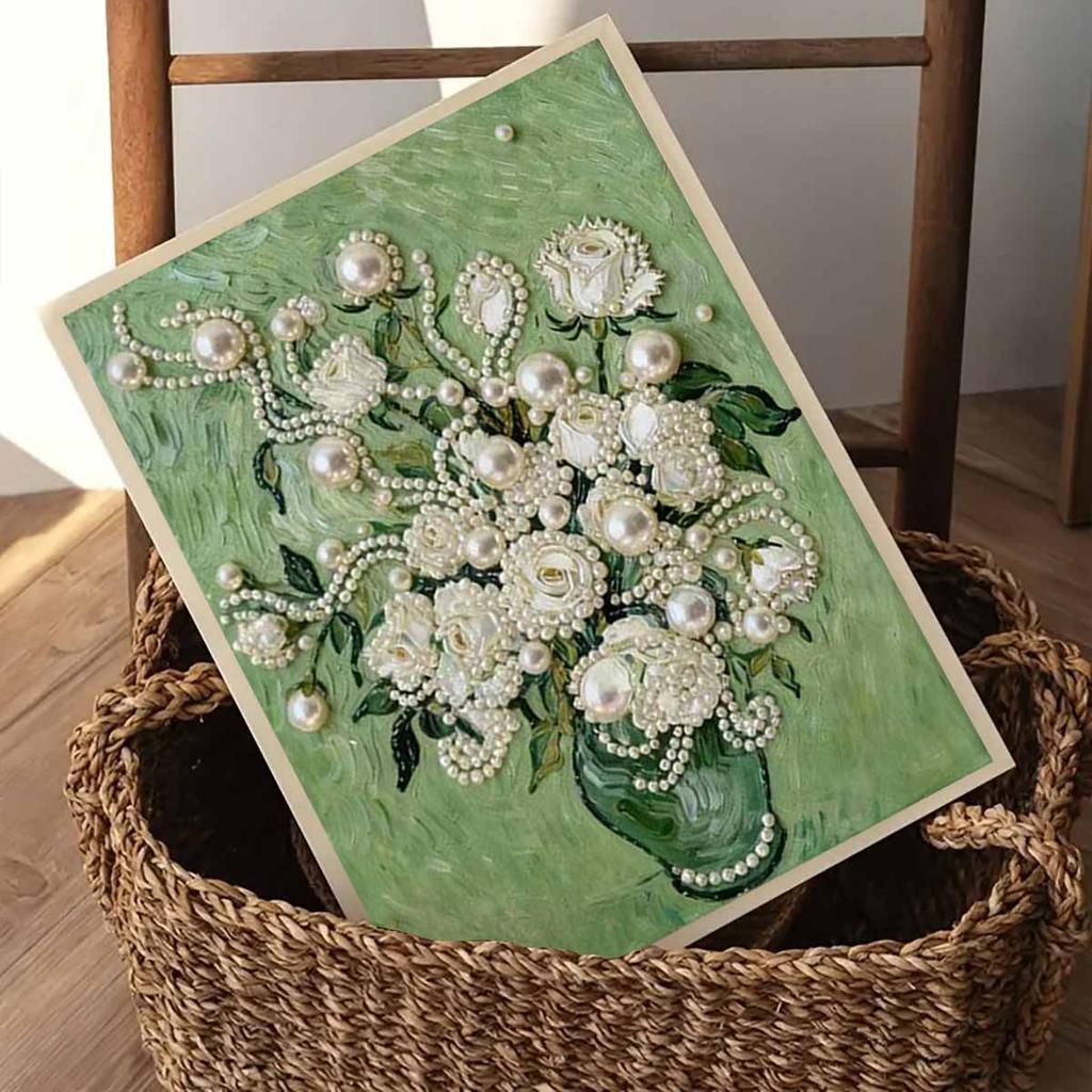 DIY Flower Pearl Art Painting for Home Wall Decor Pearl Gem Paintings Picture Arts Craft  for Adults/Beginners Gift Idea Home Decor Without Frame