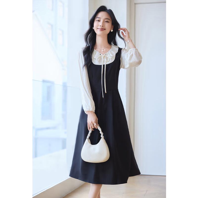 VICTORIA&VERA Ruffled Tie-Waist Faux Two-Piece Midi Dress