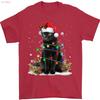 Black Cat Christmas Santa Hat Funny Meowy Cats T Shirt Vintage Washed Homme Slightly Casual Comfortable Stylish Soft Fashion