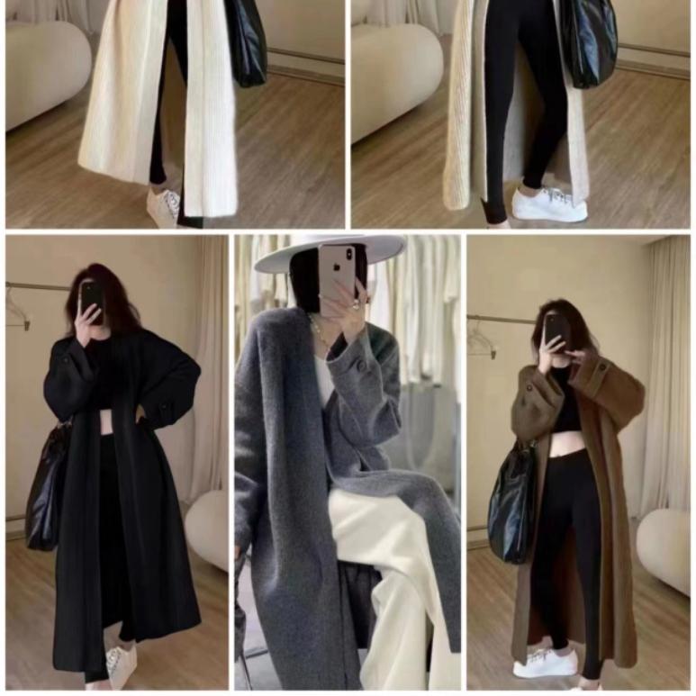 Autumn Winter Women Button Long Sleeve Knitted Long Cardigan Coats Lady Baggy Knitwear Sweater