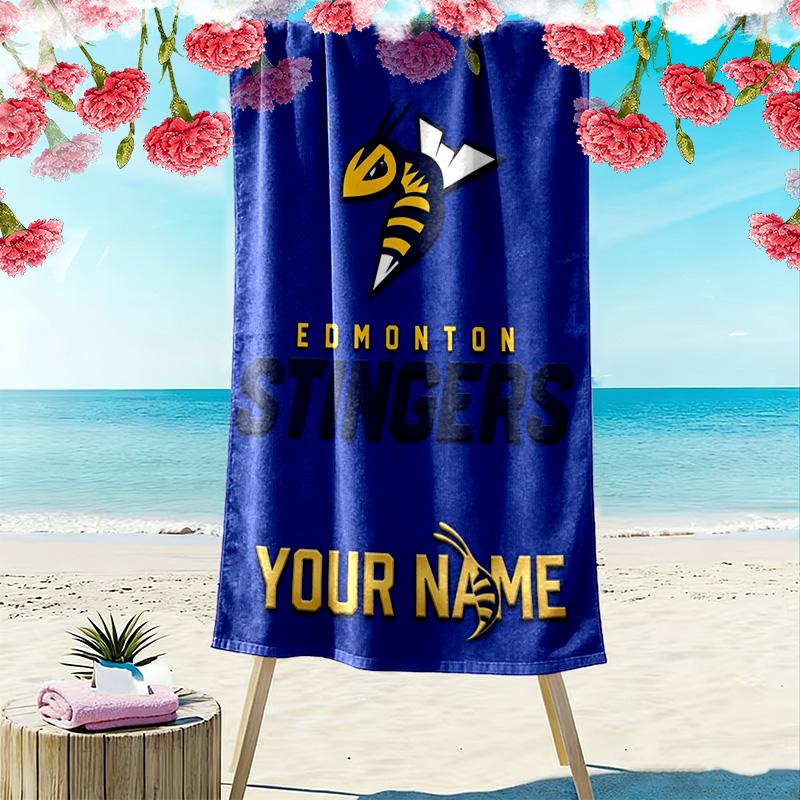 Name Custom Edmonton Stingers Print Beach Towel, Large Soft Quick Dry Towel for Beach Camping Swimming