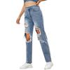 Europäisch-Amerikanische Damen High-Waist Straight Leg Ripped Jeans