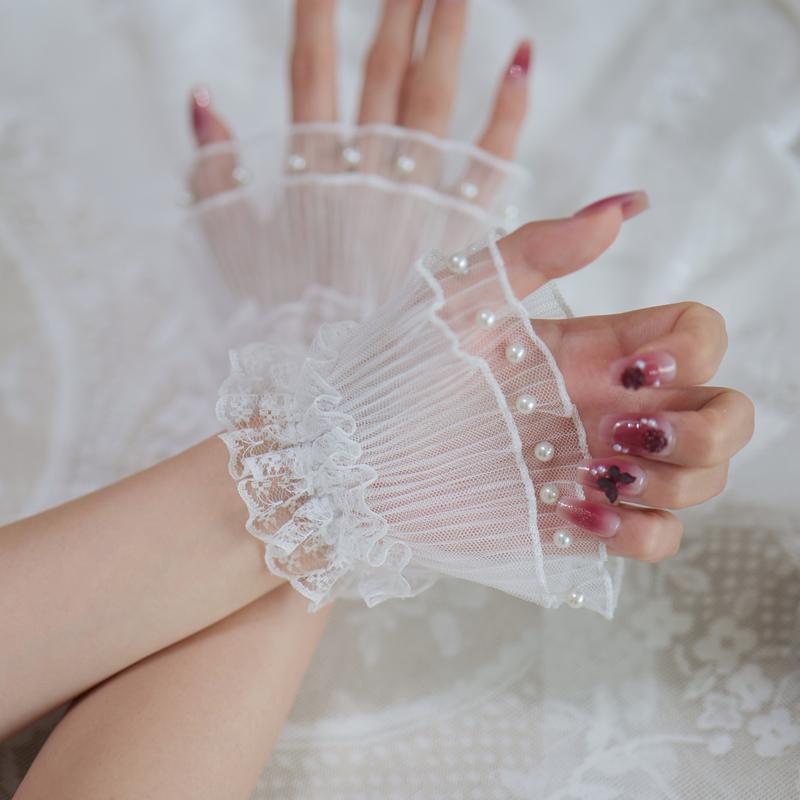 Beautiful Mesh Pearl Short Bridal Dress Lace Fake Sleeves Wedding Decoration Cuffs Pography Props Accessories