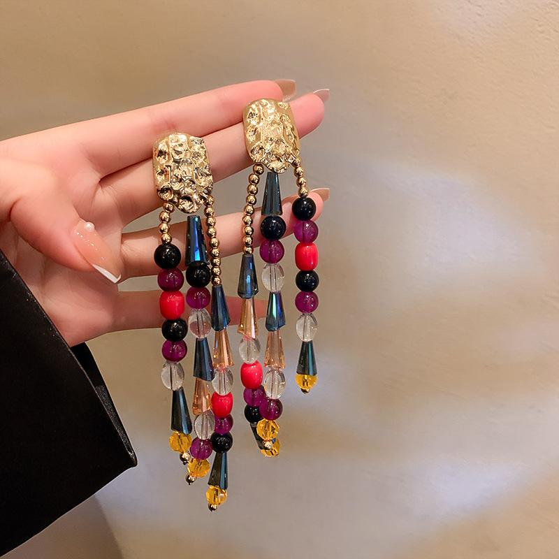 Ethnic style flower fringed earrings niche and versatile Chinese style earrings temperament light luxury high-end earrings women