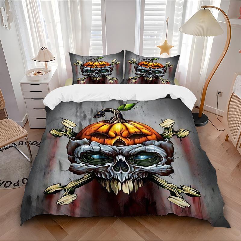 

3pcs bedding set Pumpkin Skull Includes 1 Comforter + 2 Pillowcases, Without Pillow Inserts, Soft Comfortable, Lightweight Breathable137 135x200cm
