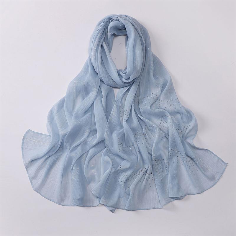 Shiny Plain Wrinkle Rhinestone Shimmer Shawls Scarf for Women Muslim Hijab Spring Ramadan Long Soft Wrap Headband Abaya Bufandas