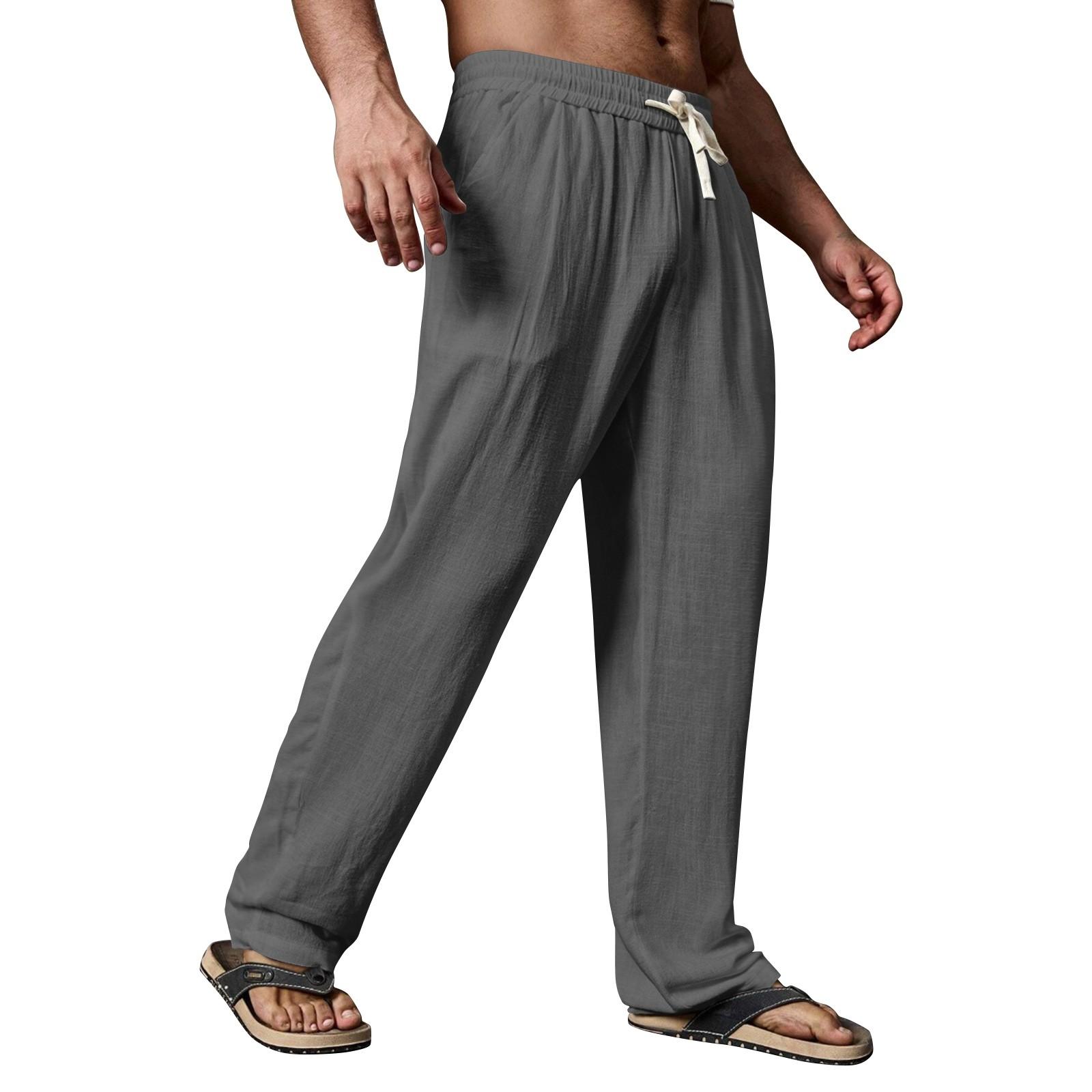 

Мужские летние повседневные брюки на шнурке Мужские дышащие брюки из хлопка и льна XXL