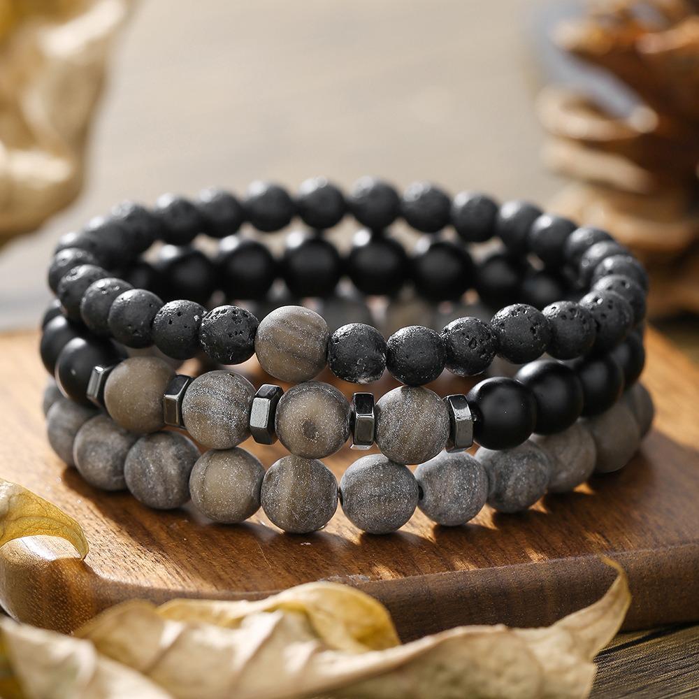 Black Matte Copper Inlaid Zirconium Diamond Ball Flying Saucer Long Bracelet Bracelet Set Wholesale Men's Woven Bracelet