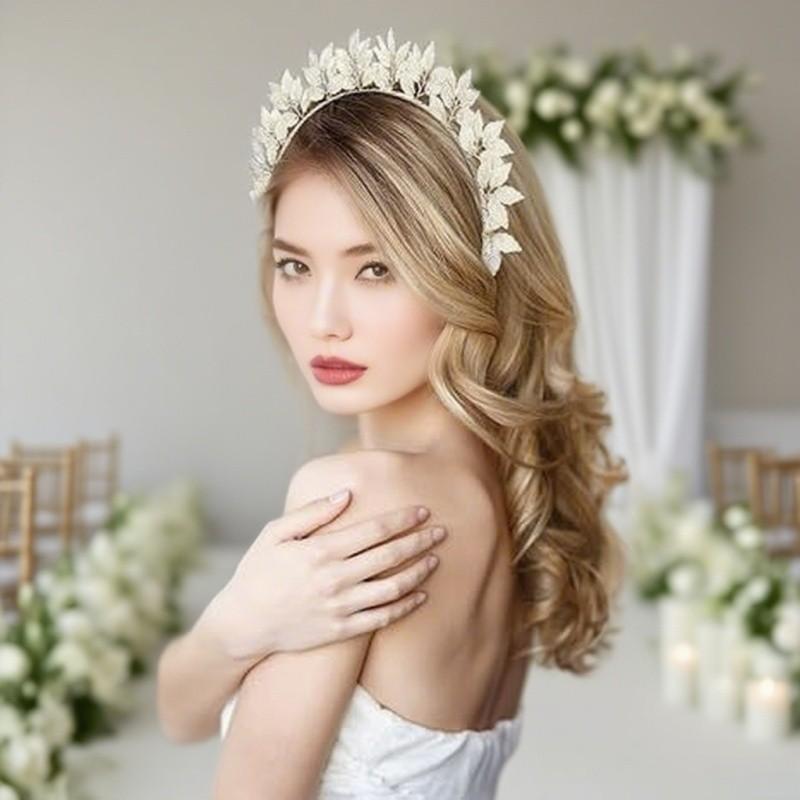 Bridal Headpiece Alloy Leaf Crown Bride Leaves Shape Alloy Hairband Bridal Fashion Accessories