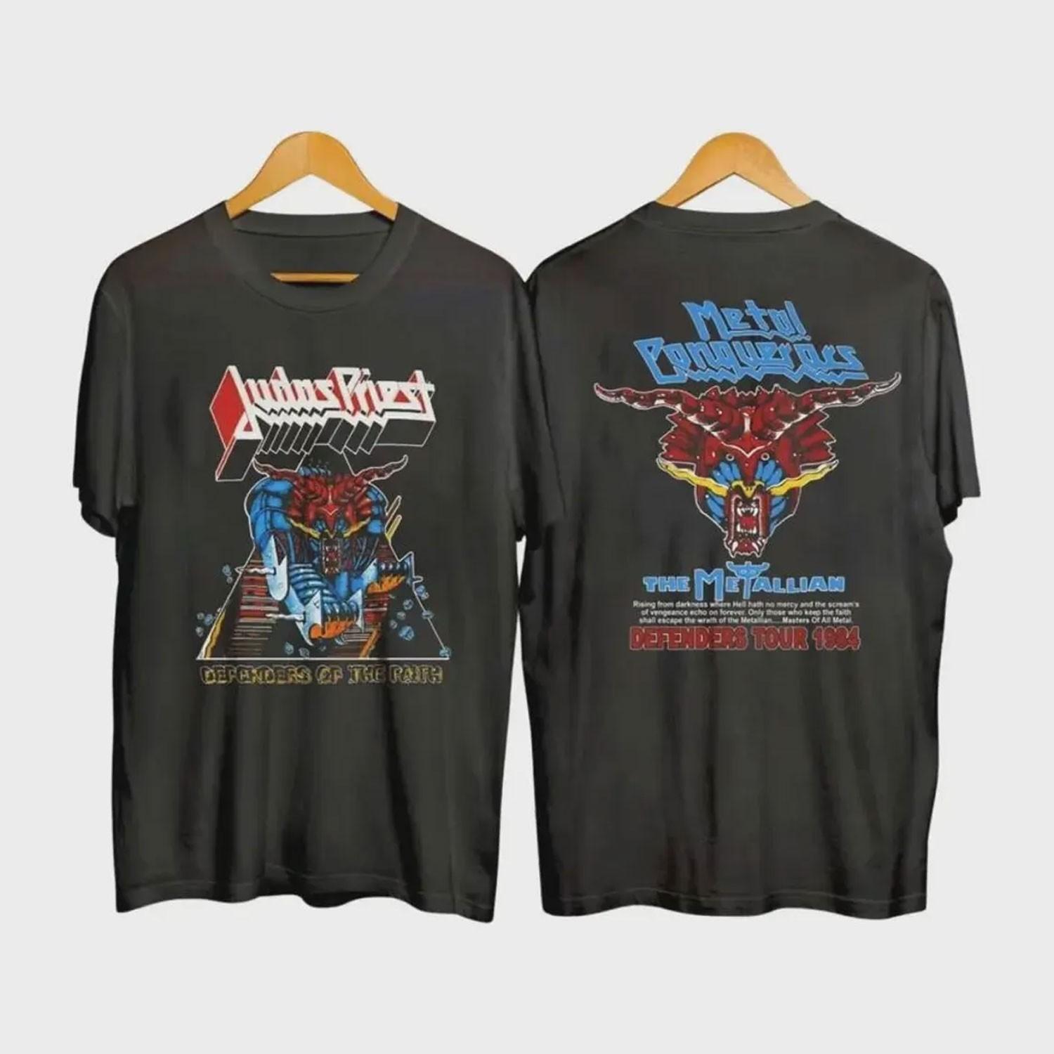 Vtg Graphic Judas Priest 1984 Defenders of The Faith Tour Dates T-Shirt XXL