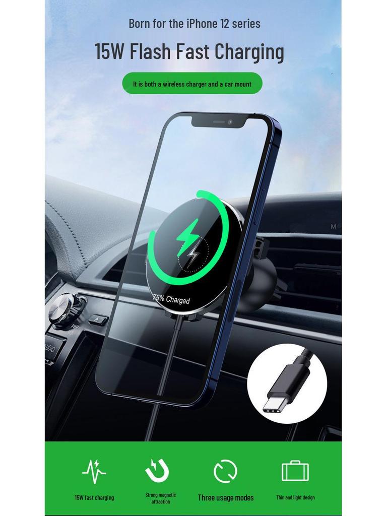 Apple 12 Wireless Fast Charger & Magnetic Air Vent Clip Holder