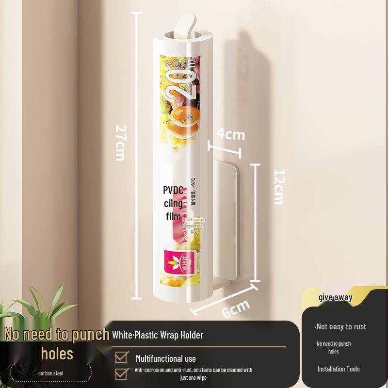 Punch-Free Wall-Mounted Kitchen Storage Rack for Cling Film, Paper Towels, and Dishcloths