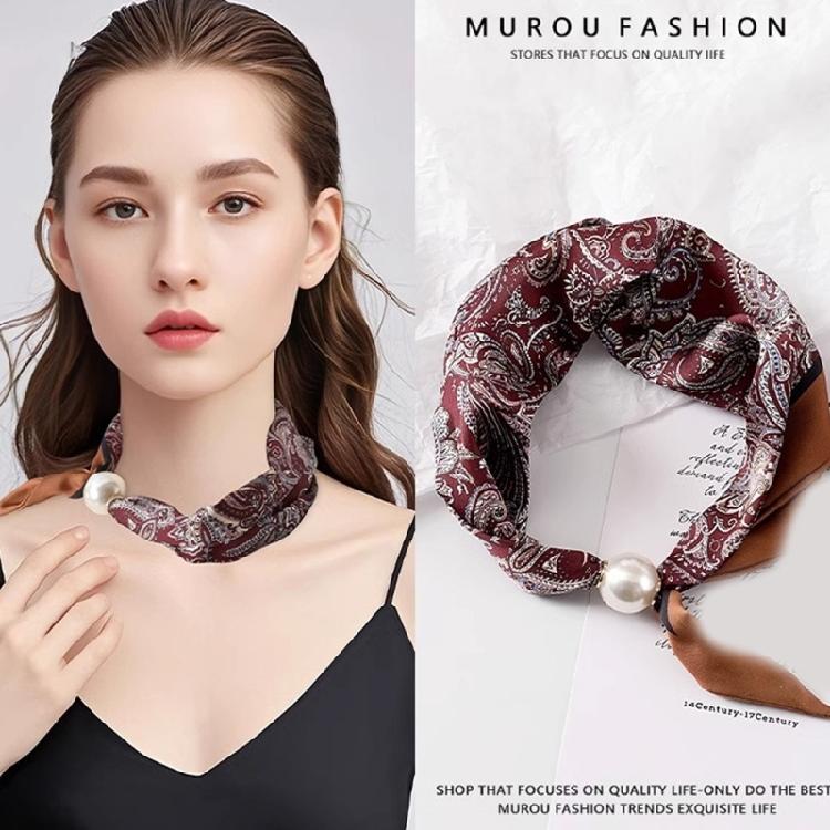 Office Ready Magnetic Neck Scarf for Women, Printed Smooth Scarflette with Clasp Closure for Daily Outfit Wear