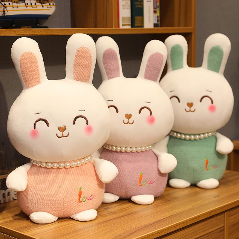 Cute Smiling Pearl Rabbit Plush Toy Soft Stuffed Animal Doll Gift for Baby Girl Birthday Decor