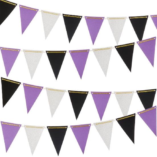 MOWO Gold Black Pennant Banner Paper Bunting Hanging Decoration for Birthday Graduation Retirement New Year's Party, Pack of 30 Counts Pennant, 20