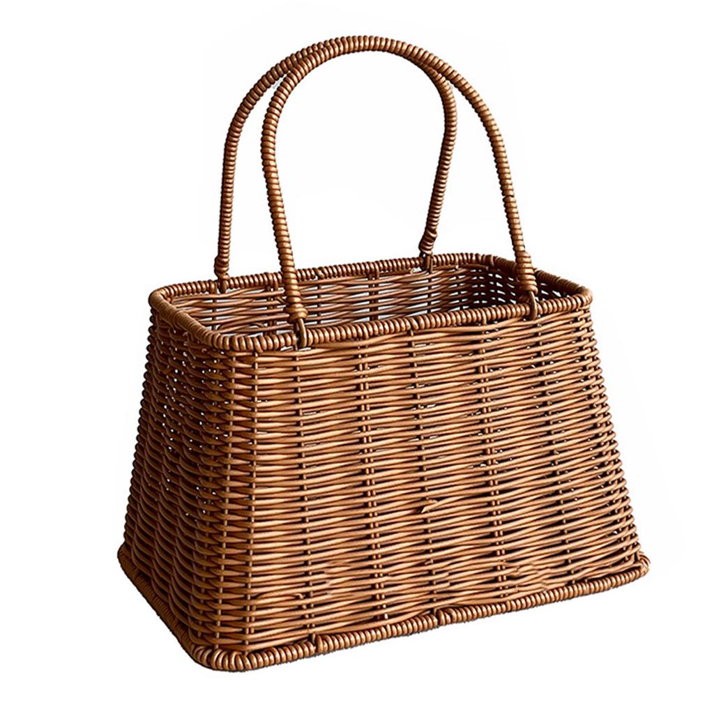 Kunststoff Imitation Rattan Korb Rustikaler Imitations Handgeflochtener Picknickkorb mit Griff zur Aufbewahrung von Lebensmitteln