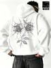 Pánská mikina s kapucí Rose Thorn Graphic, květinové tetování na zádech, volný střih, Streetwear, Pulovr, Podzimní Zima, Podšitá fleecem