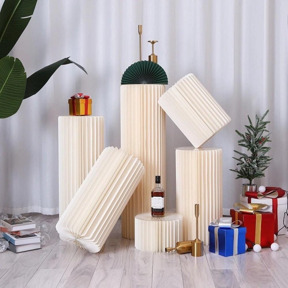 Dessert Stand Foldable Roman Pillar Dessert Rack Paper White Cylinder Display Stand DIY Roman Column Flower Stand Party Decor