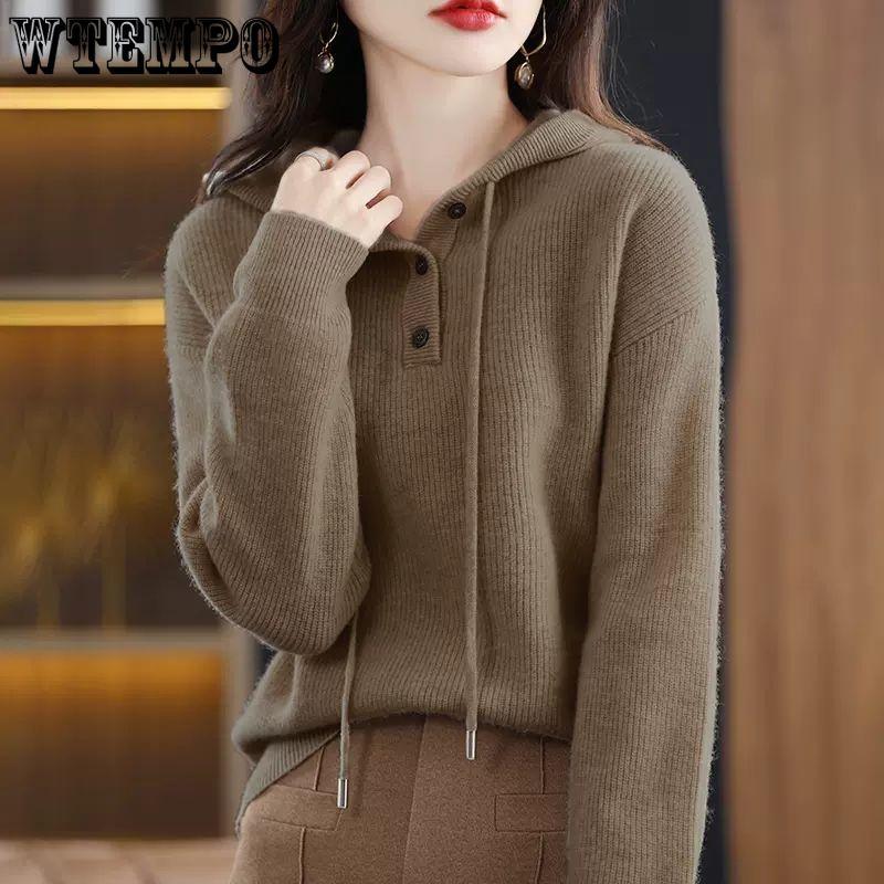 Autumn and Winter Women's Hooded Sweater Knitted Sweater Pullover Sweater Loose Fitting Hooded Base Sweater