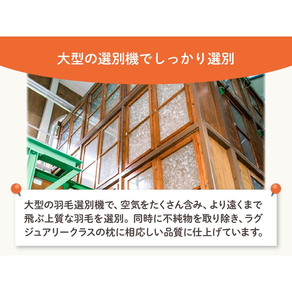 Futon Kobo Goo Goo Hokkaido Down & Feather Pillow, Medium, 43cm x 63cm, Made in Japan, Perfect for Sleeping, Feather Pillow, Made in Japan