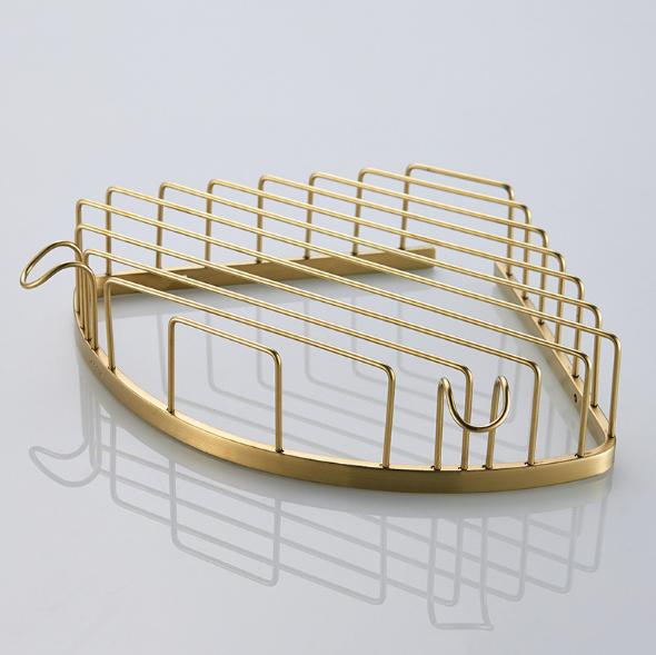 Cesta de Ducha Moderna de Acero Inoxidable para Esquina Montada en Pared para Baño Color Oro Cepillado
