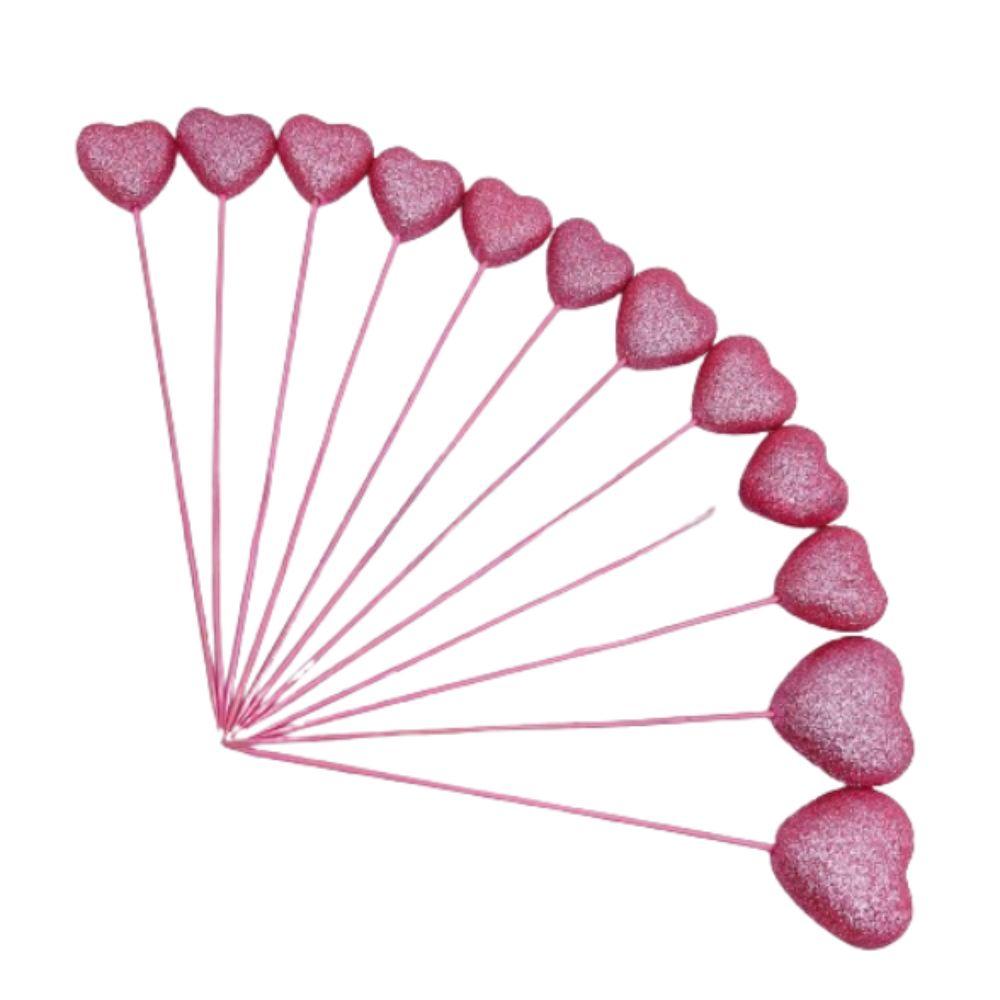 10pcs Love Heart Cake Toppers Red Pink Vase Picks Decor  Wedding Flower Bouquet