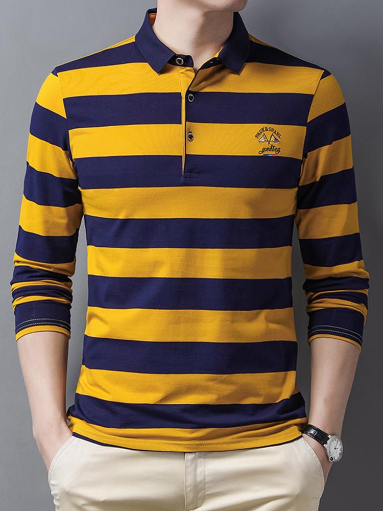 New Summer Stripe Embroidery Men's Street Clothing Polo Shirt Cotton Casual Top Fashion Street Long Sleeve Men's Clothing