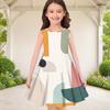 Girls Round Neck Sleeveless Geometric Printed A Line Flared Dress