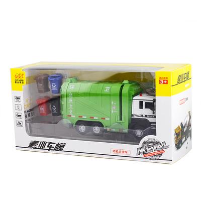 Die-Cast Engineering Garbage Truck Toy with Lights Pull-Back Action Ideal Gift for Boys and Kids Who Love Vehicles