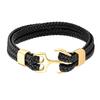 2026 Men's Titanium Steel Bracelet Black Cowhide Braided Anchor Leather Bracelet Leather Rope