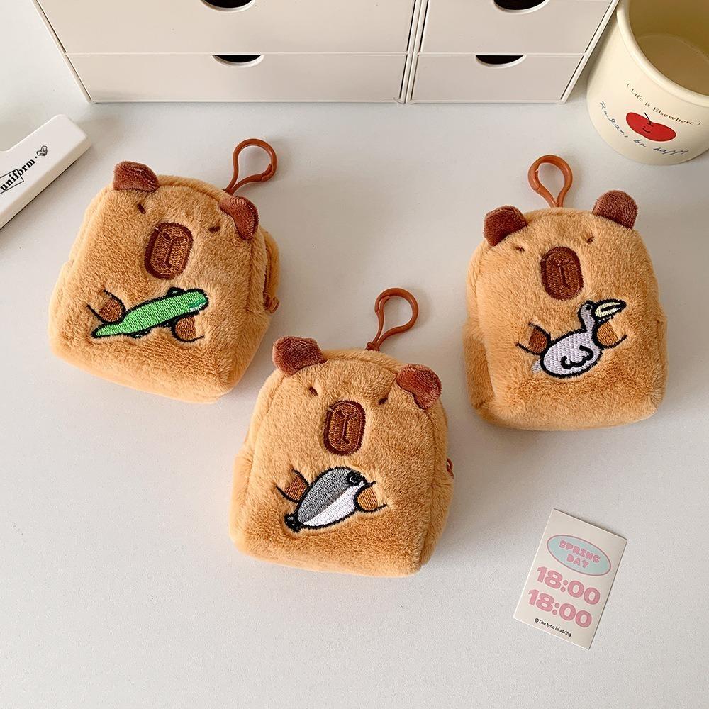 Cute Cartoon Capybara Anime Coin Purse With Keychain School Bag Pendant Headphone Storage Bag