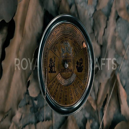 Antique 40 Years Brass Calendar Compass, World All Time With Leather Case Gift On Christmas Day For All Occasion